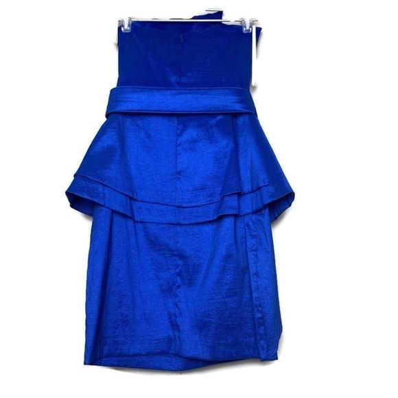 Y2K Va Va Voom Electric Blue Mini Dress Asymmetric Peplum Belted Strapless Sz M - Picture 2 of 7